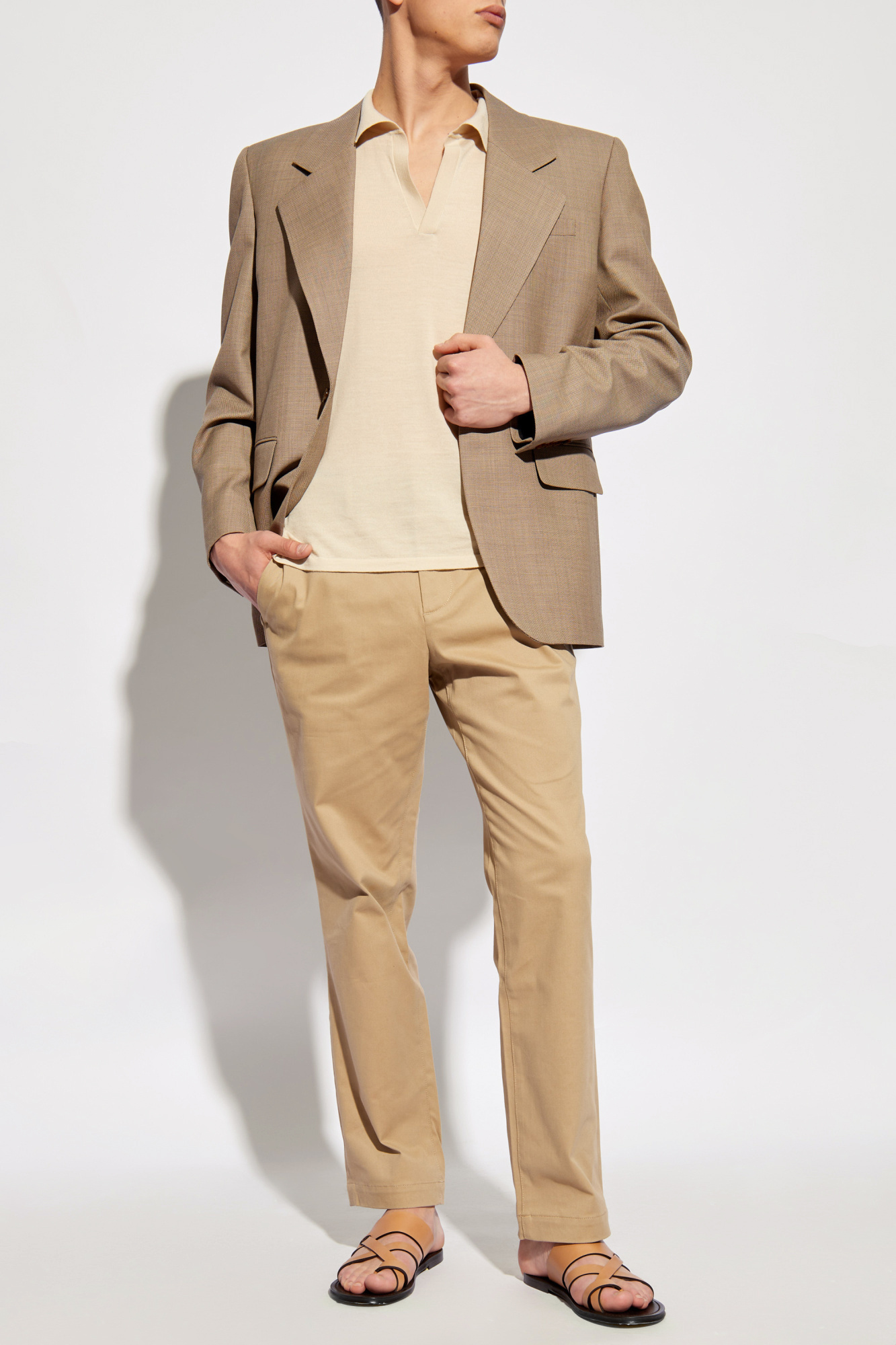 パンツ SAINT LAURENT CAMEL COTTON PANT SAINT LAURENT Belted pleated cotton-twill straight-leg pants